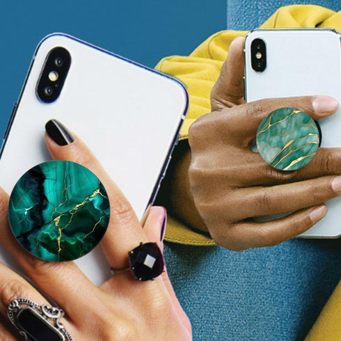 (6 Pack) Collapsible Cell Phone Grip for Smartphones, Expanding Holder - Green Blue Gold Marble