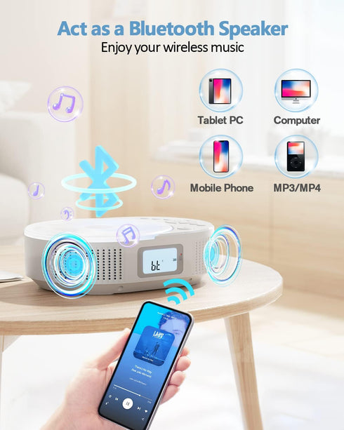 FELEMAN 2 1 CD Player Portable, Upgraded Boombox CD Player & Bluetooth Speaker in Combo, Rechargeable Portable CD