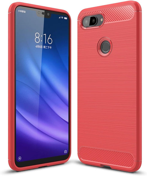 Case Compatible with Xiaomi Mi 8 Lite, Carbon Fiber Shock Absorption Slim Case (Red)