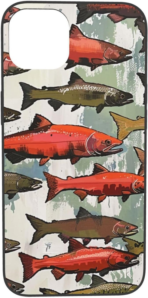 EMPYRI 13 6.1 Inch Salmon Printed Case for iPhone Cases Shockproof Phone Case Cover Not Yellowing Anti-Fingerprint