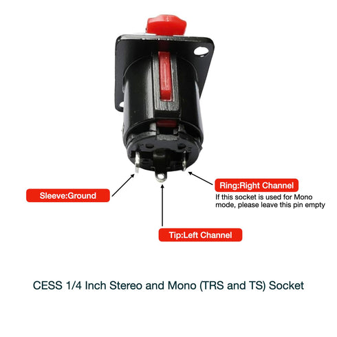 CESS Black 1/4" Jacks TS and TRS Panel Mount Jack Locking Style D Series Size, 4 Pack