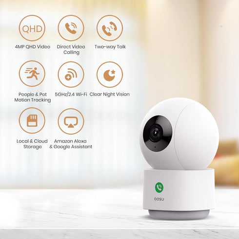 aosu 4MP 2.5K 360 5/2.4 Security Camera Indoor, Baby Monitor Pet Camera for Home Security, WiFi Camera with GHz Wi-Fi