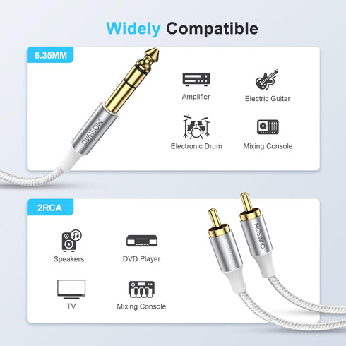 MOSWAG 1/4 inch TRS to Dual RCA Audio Cable, Heavy Duty Gold Plated Copper Shell Y Splitter Cable