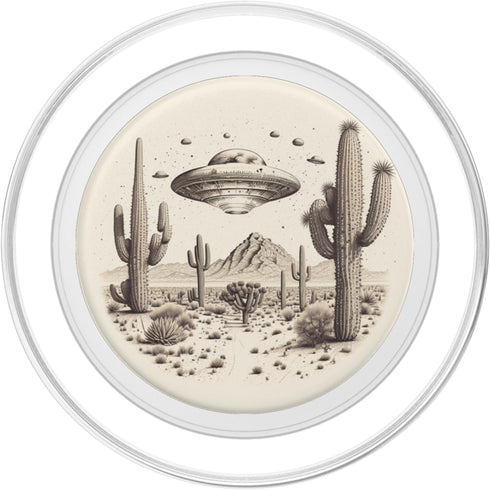 PopSockets PopGrip for MagSafe - Flying Aliens UFO Saucer Surrounded by Cactuses