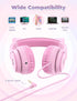 iClever Meow Donut-Pink Kids Headphones, Foldable Over-Ear, Safe Volume Limit, LED Cat Ears, Ideal for School/Travel.