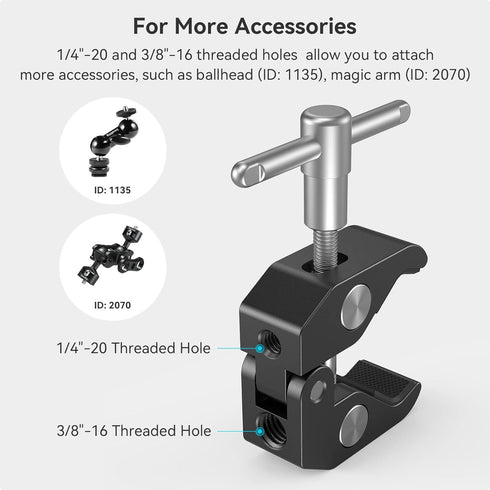 SMALLRIG Super Clamp with 1/4 and 3/8 Thread for Cameras, Lights, Umbrellas, Hooks, Shelves, and More - 735