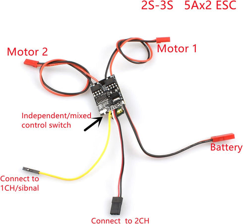 KINGMODEL 3pcs 5A 2S-3S 130 180 Dual Way Bidirectional Brushed ESC LiPo Esc Speed Controller for RC Boat Tank Motor