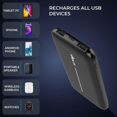 Vida IT Super Slim Power Bank Battery Pack for Heated Vest, Jacket, Coat, Gloves, 5V 2A 10000mAh DC Thin Portable