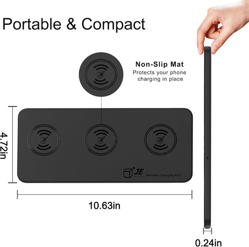 Triple Wireless Charger Pad - 15W Fast Charging Station for Apple iPhone 16/15/14/13/12 Pro/Max/Plus, AirPods,