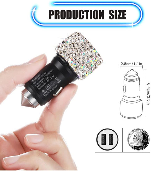 Dual USB Car Charger, 5V/2.4A Bling Car Charger, Fast Charge Dual Port USB Car Adapter, Compatible with All Chargers by DWARFOO