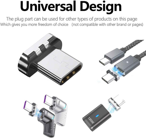 USB C Magnetic Adapter (Straight 2 Packs), USB2.0 Type C Connector with PD 120W Charge