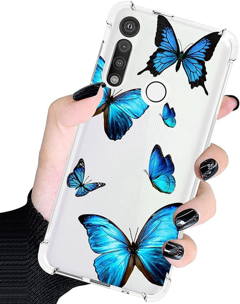 Clear Case for Moto G Power 2020, Cute Soft TPU Shockproof Protective Cover for Girls Women, Blue Butterfly