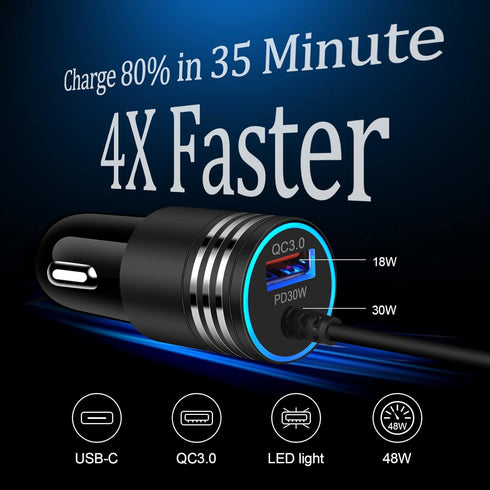 Type C Car Charger Adapter Plug USB C 48W Cigarette Lighter USB Charger+USB C Cable 3FT Super Fast Charging for Moto G 2023/G Power 5G/Edge 5G UW/Edge/G Play/G Power/G Stylus/One 5G UW ace/X4 Z2 Z3 Z4