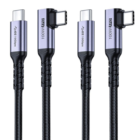 USB C 3.1 Data Cable 10FT 2 Packs, Right Angle 100W Gen 2 Fast Charging, 10Gbps High Speed Transfer, 4K 60Hz PD Cord