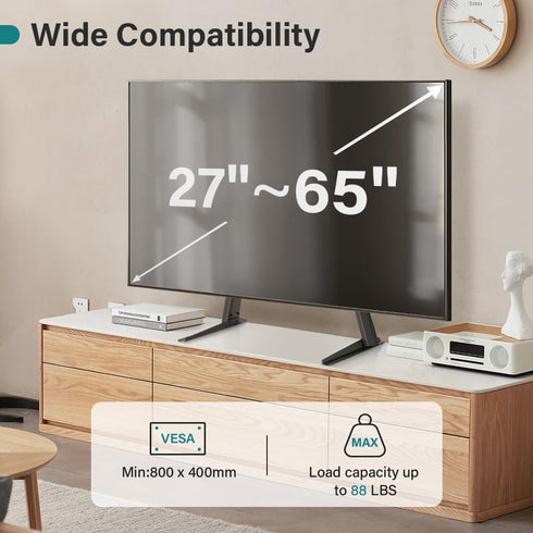 BFTOU 27 65 inch 800 400mm, 88lbs Black Universal TV Stand Tabletop for to LCD Flat Screen TV,Max VESA x Height