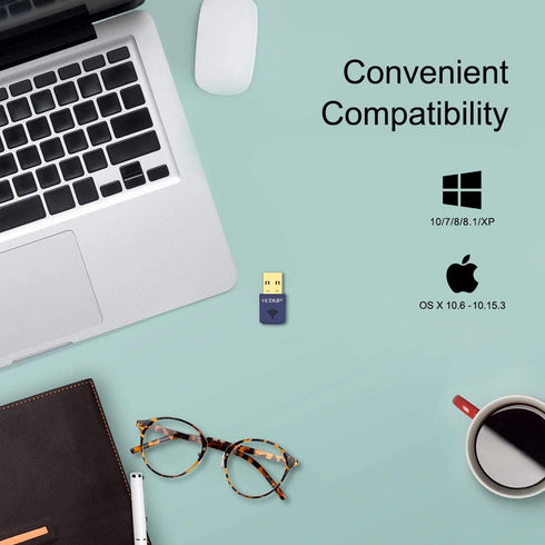 USB Bluetooth WiFi Adapter, Wireless Nano USB Network Adapter for Laptop Desktop PC, Wi-Fi Dongle Compatible with