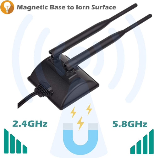 Dual Band WiFi Antenna 2.4GHz - 5.8GHz with Magnetic Base RP-SMA Connector for Wireless Router - Signal Booster