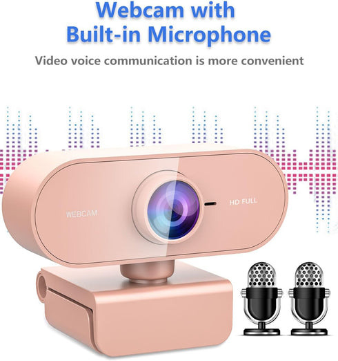 QMKKX 1080P Webcam for pc with Microphone,Full Hd Pink Streaming Web Cam with Mic for Mac Laptop, Small Computer Camera