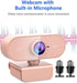 QMKKX 1080P Webcam for pc with Microphone,Full Hd Pink Streaming Web Cam with Mic for Mac Laptop, Small Computer Camera