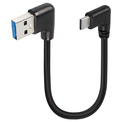 GELRHONR 90 Degree USB Type C Cable, 18W Fast Charging USB A to USB C Cable (Black-Left-0.25M)