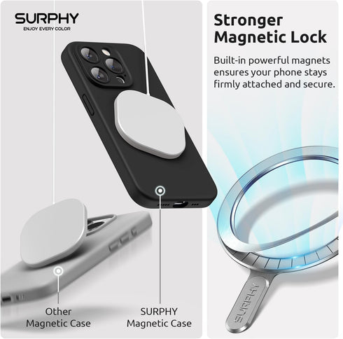 SURPHY iPhone 15 Pro Case (6.1", 2023) - Black Liquid Silicone, MagSafe Compatible + 2 Pack Screen Protectors.