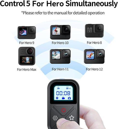 Smart Wireless Remote Control for GoPro: Camera Controller for Hero 12/11/10/9/8 with LCD Display and Wrist Strap