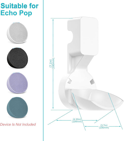 Wall Mount Holder for Echo Pop, Outlet Hanger Stand for Echo Pop, Built-in Cable Management, White