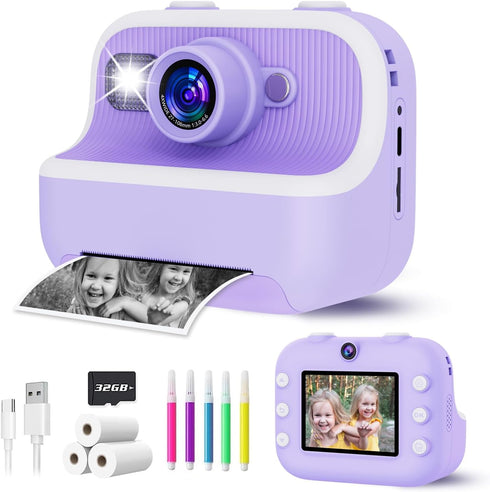 Instant Print Camera for Kids, Christmas Birthday Gifts, Dual Camera 1080P Digital Toys for Ages 4-10 with 32GB Card