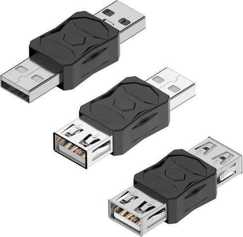 GELRHONR USB to USB Adapter, USB 2.0 Type A Male to Female Extender Connector, 3PCS for Printer, Keyboard, Mouse