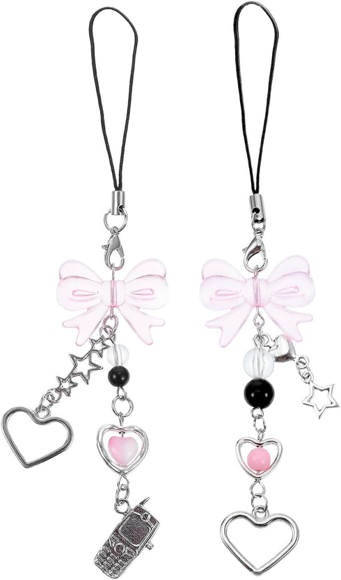 Mabor 2Pcs Pink Cell Phone Charms Cute Butterfly Heart Bow Shape Cellphone Case