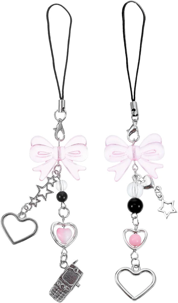 Mabor 2Pcs Pink Cell Phone Charms Cute Butterfly Heart Bow Shape Cellphone Case