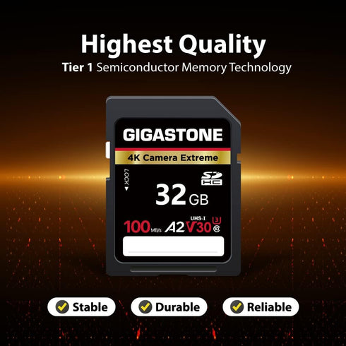 Gigastone 32GB SD Card, 4K Camera Extreme A2 V30 SDHC Memory Card for Canon, Nikon, Sony Cameras