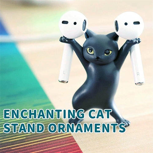 Cute Stuff Home Decor Fun Kitty Decoration, Magnetic Dance Cat AirPod Holder for Apple AirPods 1&2 3 Pro (Black)