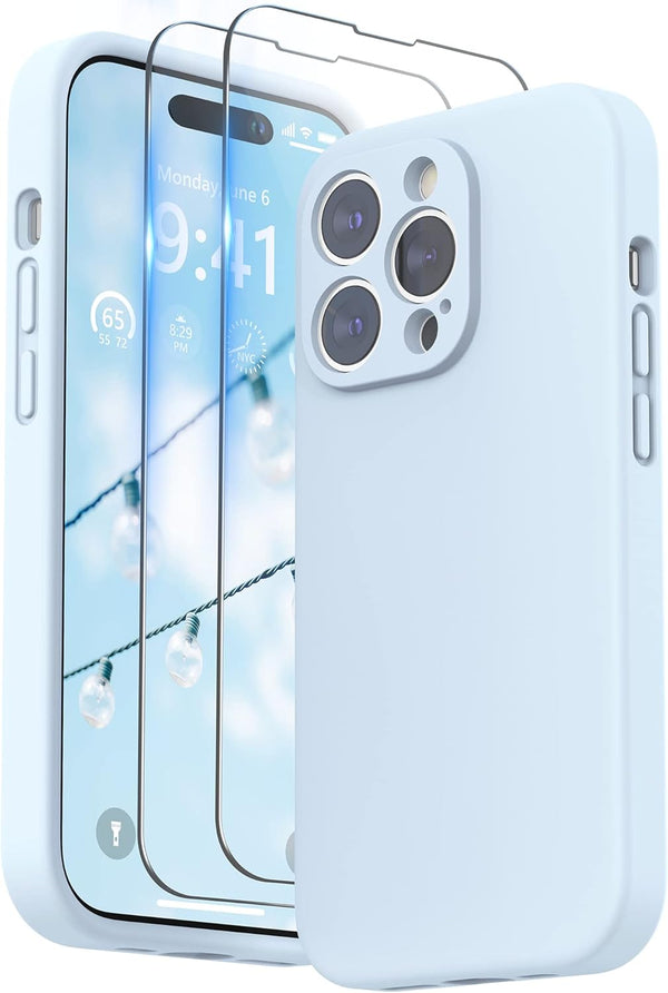 SURPHY iPhone 14 Pro Max Case with Screen Protector, Liquid Silicone Phone Case, Cloud Blue, with Camera Protection