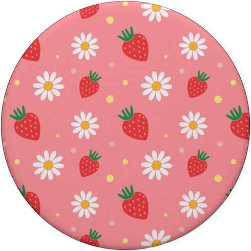 Pink Strawberry White Daisy Flowers Kawaii Pastel Aesthetic PopSockets Standard PopGrip