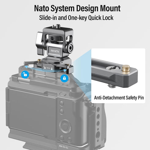 SIRUI Camera Monitor Holder with NATO System Mount, 360° Swivel and 180° Tilt for 5” and 7” Monitors, AM-MTN