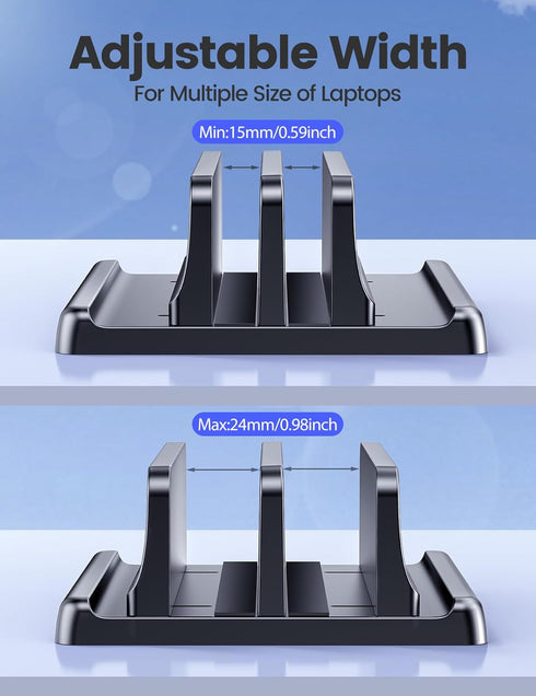 Vaydeer Vertical Laptop Stand for Desk, Adjustable Dual Slots Plastic Holder with Space Saving 4-in-1 Design