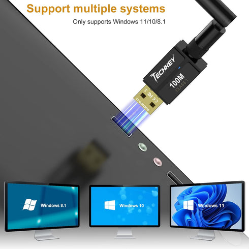 Long Range USB Bluetooth 5.3 Adapter for Desktop PC, 328FT Wireless Transfer for Mouse, Keyboard, Headphones -
