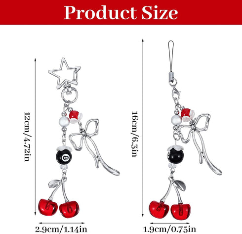 Shimmeroo 2Pcs Y2K Cherry Phone Charm Keychain, Cute Cell Phone Charms Kawaii Red Metal Cellphone Strap Keychain