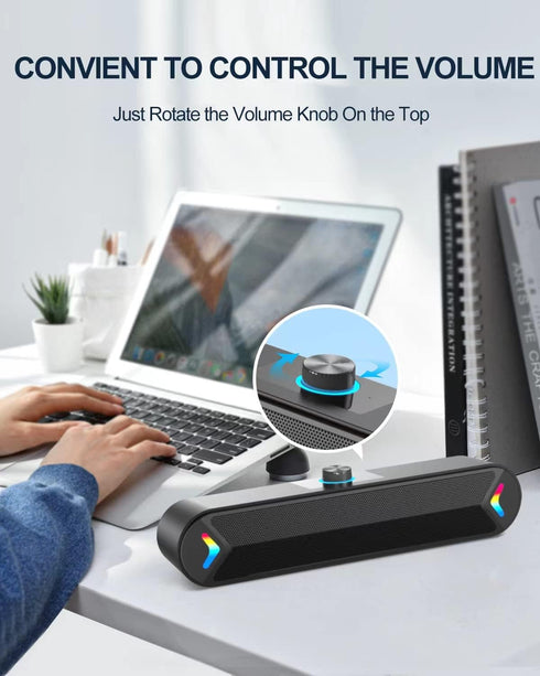 LENRUE Computer Speakers, Wired USB-Powered Sound-bar with 10W Stereo Sound for PC Desktop, Plug-n-Play (A39PRO/Black)