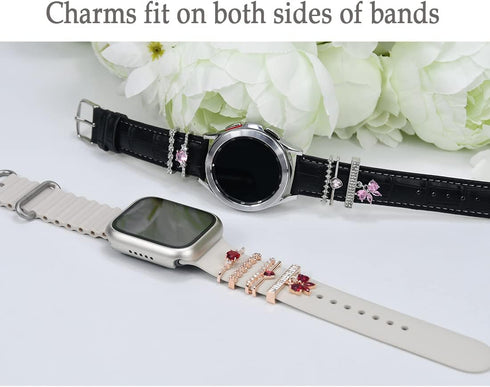 Watch Band Charms for Women - Decorative Rings Compatible with Apple Silicone Watch Bands, Metal Jewelry Accessories