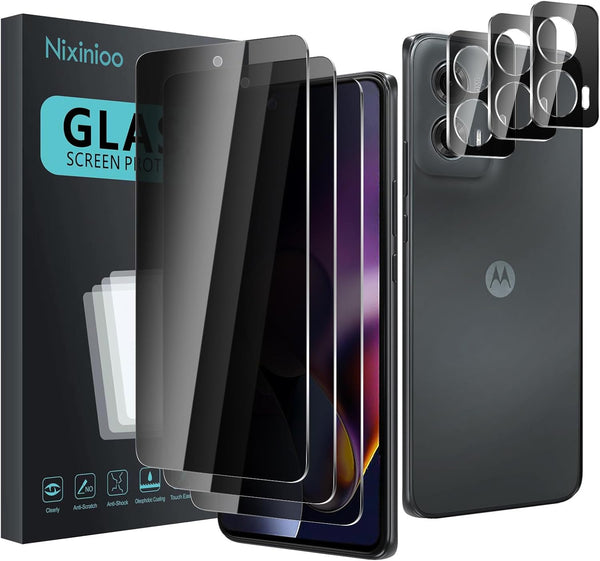 3 Pack Privacy Screen Protector for Motorola Moto G Stylus 5G 2024, Anti Spy Tempered Glass 9H Hardness, Black, Bubble