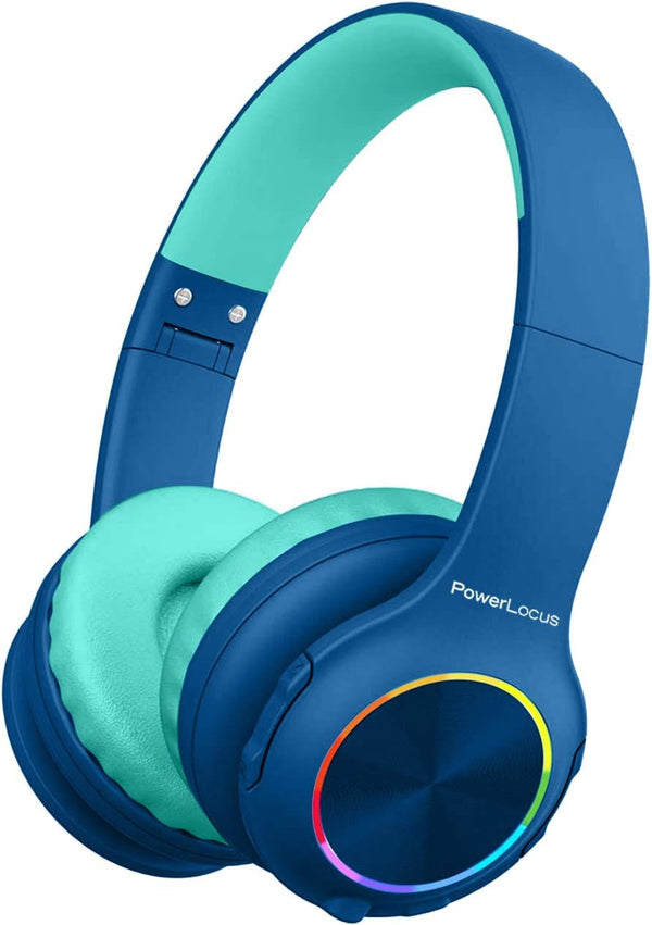 PowerLocus PLED Kids Bluetooth Headphones, Wireless with LED Lights, Safe Volume, Micro SD, AUX Cable, Hi-Fi Stereo for