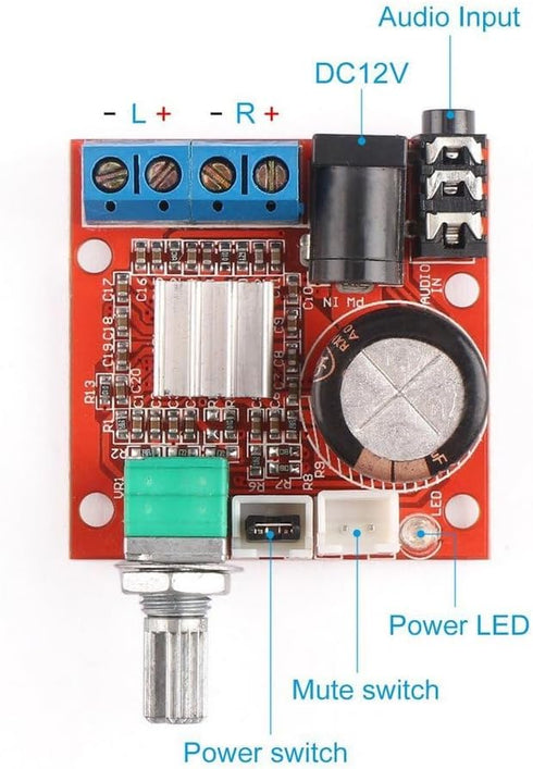 HiLetgo PAM8610 Mini Stereo AMP Digital Audio Amplify Board, 10W+10W Dual Channel Class-D Amplifier 12V DC