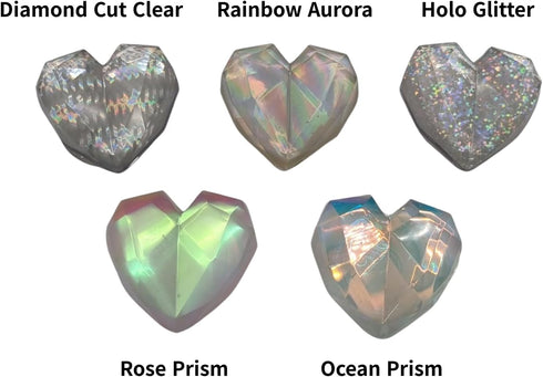 Generic Crystal Heart Phone Grip Stand (Adhesive), Iridescent Prism Expanding Phone Holder & Kickstand, Faceted Clear