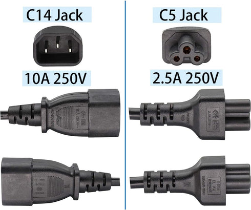 TEWOXIN 0.3M C14 C5 250V 10A, (0.3M C14 C5 IEC to Power Cord, for Laptop Power Supply, Monitor, Printer and More
