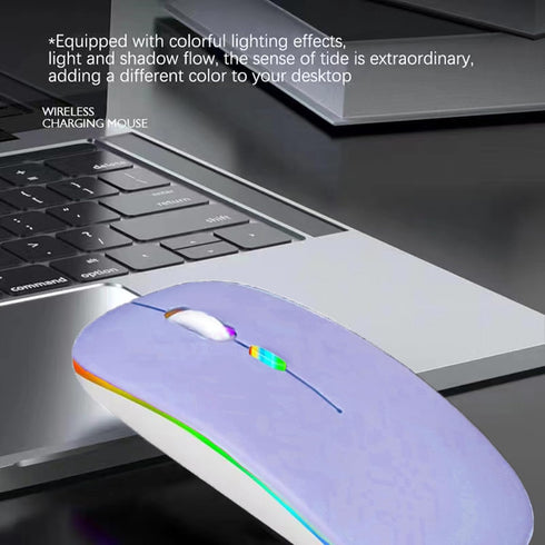 Wireless Bluetooth Mouse, LED Dual Mode Rechargeable Slim Silent Mouse, Portable (BT5.2+USB Receiver) for Laptop,