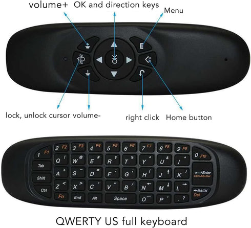Universal TV Remote Air Mouse, 2.4GHz Mini Wireless Fly Mouse Keyboard with USB Receiver, Intelligent Anti Shake