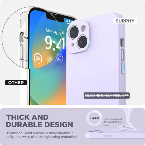 SURPHY iPhone 14 Case with Screen Protector (Camera Protection + Soft Microfiber Lining) Liquid Silicone Phone Case 6.1
