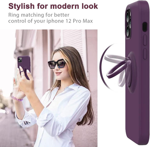 MOCCA iPhone 12 Pro Max Case 6.7 inch, Grape | Anti-Scratch Shockproof Protective Case with Ring Kickstand